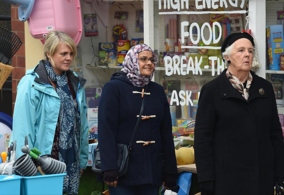  Nina as Zainab in Enders with Sally Lindsay, left