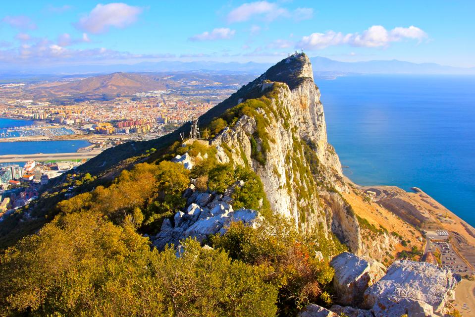  An iconic view of the Rock looking from the top northward toward Spain with the Mediterranean Sea to the east