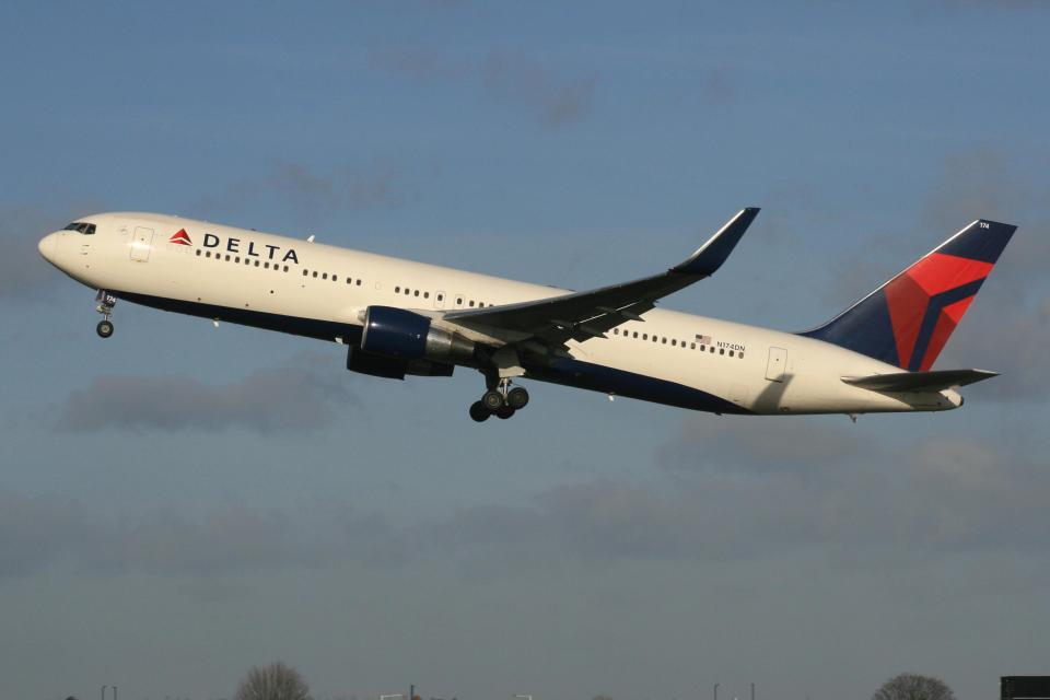  United, Delta (pictured) and American Airlines all saw a dip in revenue passenger miles in February, when compared to the same month in the previous year