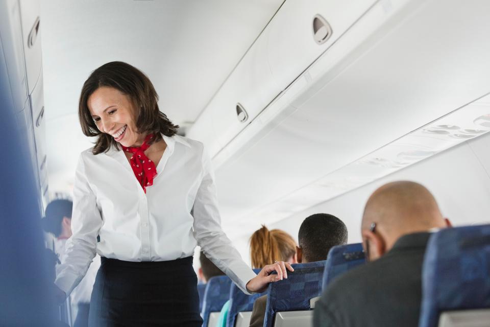 Flight attendants often walk down the aisle of the plane if they need to pass wind (file photo) 