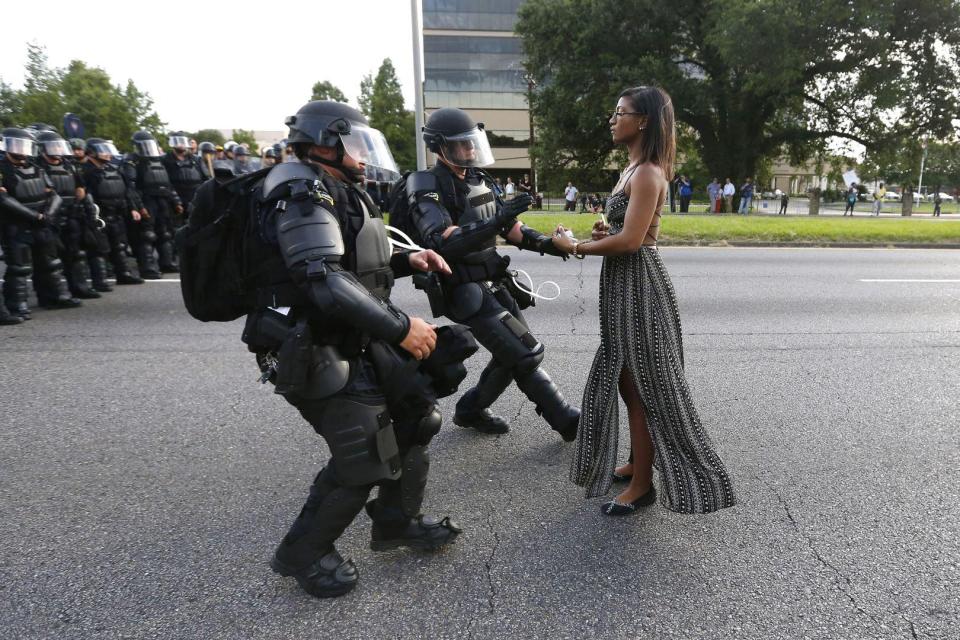  The footage of Kendall echoed the poignant image of Ieshia Evans serenely standing up to armed police in Baton Rouge