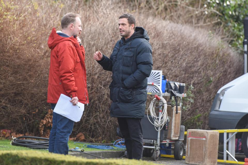  Jamie at the filming of Amy Barnes' funeral on Hollyoaks last month