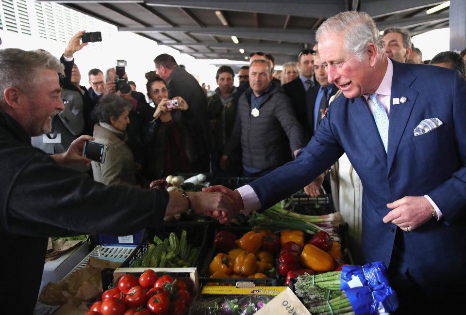  Prince Charles admires the displays of food, originally set up to defend regional produce