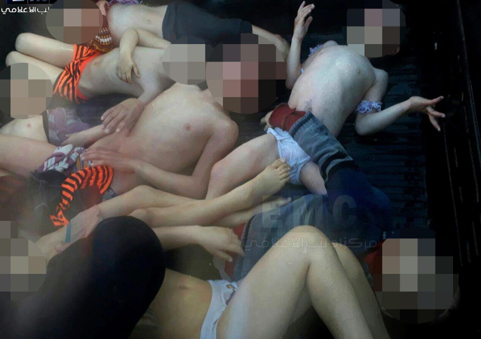 Horrific images show piles of dead children after the alleged chemical attack 