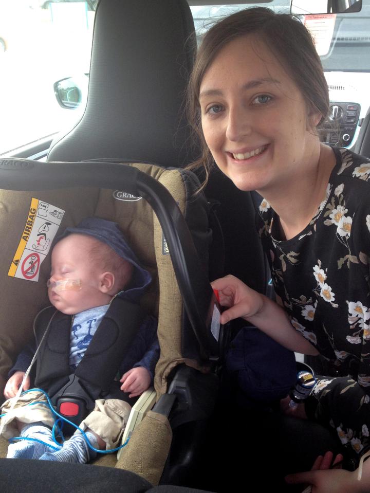  Amy, pictured leaving hospital with Charlie, says her son often talks to his dead sibling