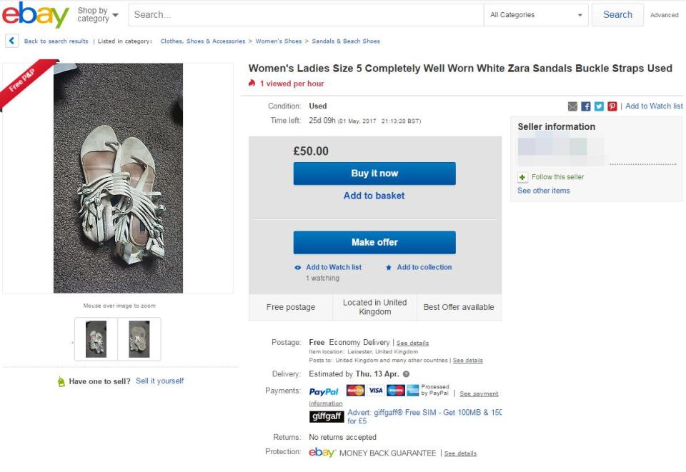  A pair of white ladies sandals from Zara are listed for £50 - even though they look like they're going to fall apart