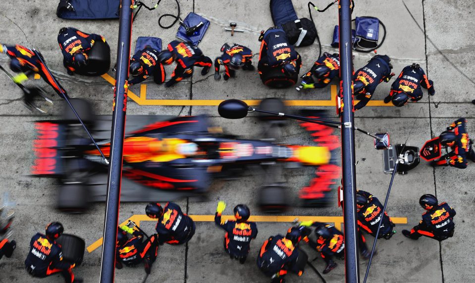  Max Verstappen comes in to pit for Red Bull during the race