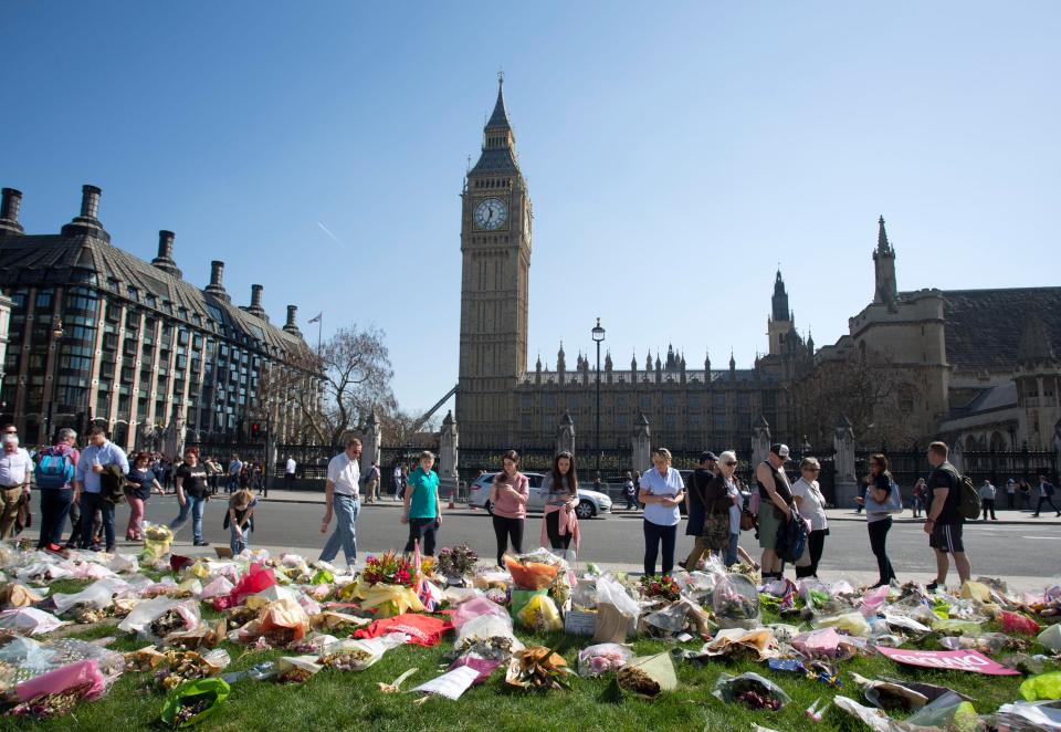 Dozens of flowers were left outside the Carriage gate at the Houses of Parliament ahead of the funeral