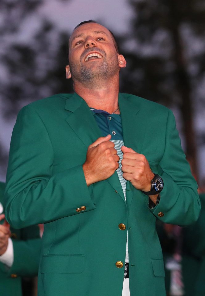  Sergio Garcia wears the green jacket after winning the Masters