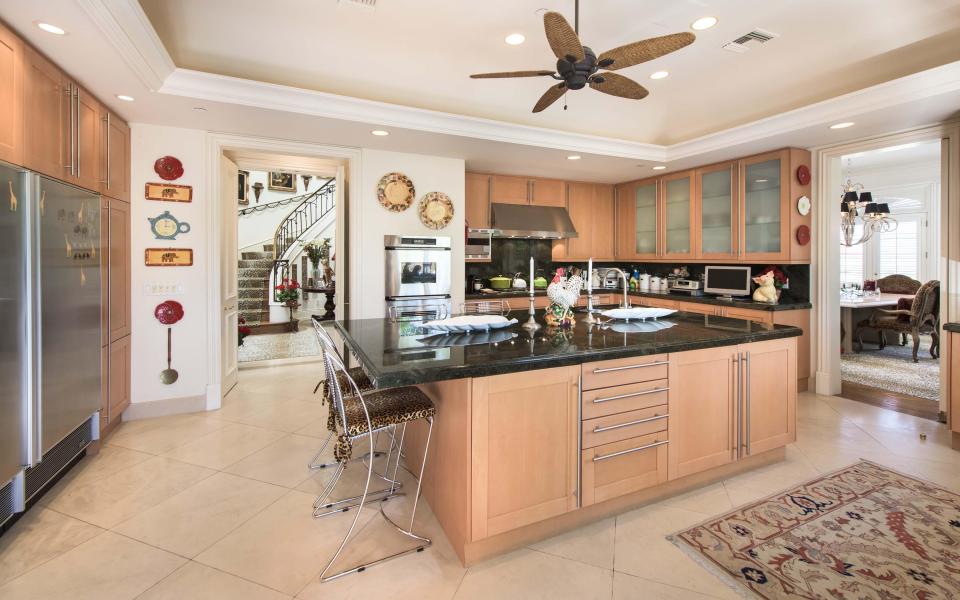  The eclectic estate is decked out with modern appliances and features, including this swanky kitchen, which also features hints of leopardprint