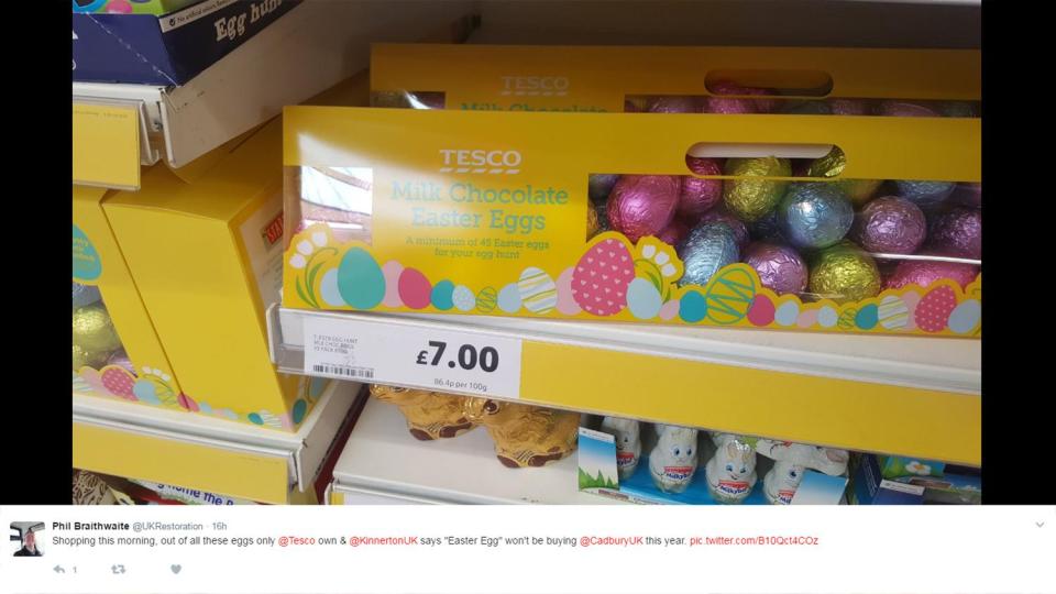 Tesco own eggs were branded "Easter Eggs" while others were simply called chocolate eggs