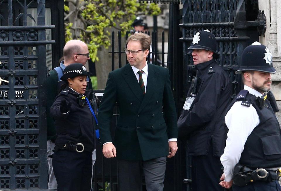 MP Tobias Ellwood, who tried to save PC Palmer, was seen leaving Westminster ahead of the funeral