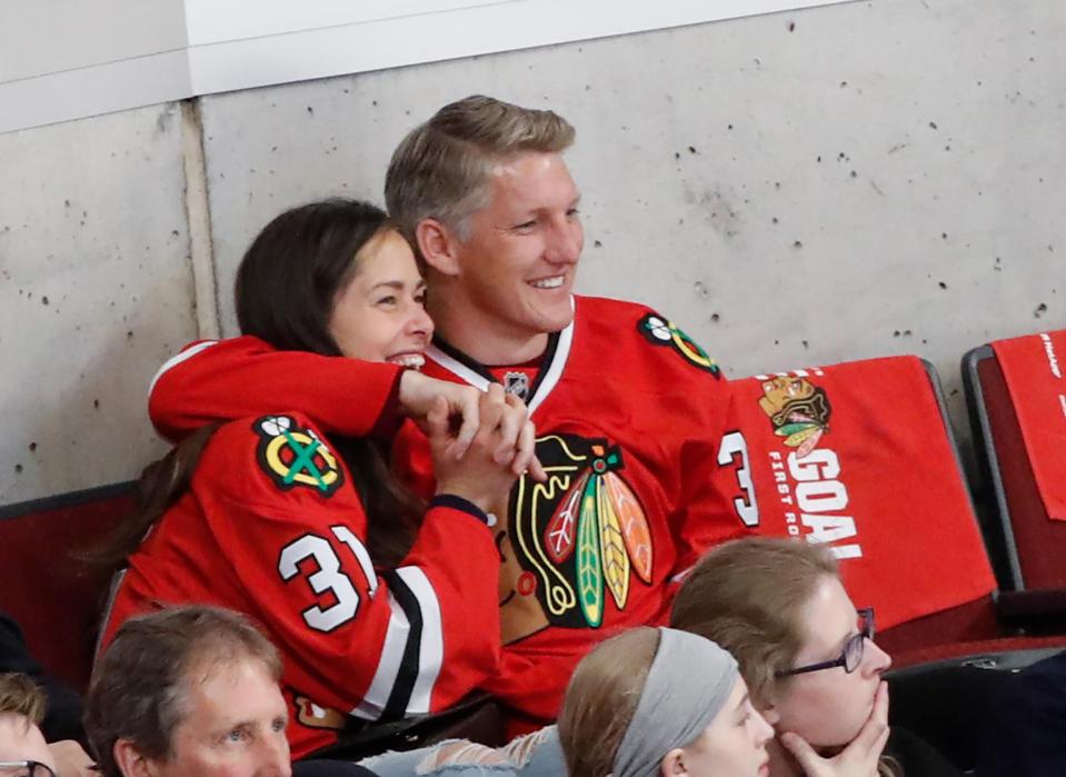  Bastian Schweinsteiger was all smiles with wife Ana Ivanovic as he cheered on the Chicago Blackhawks