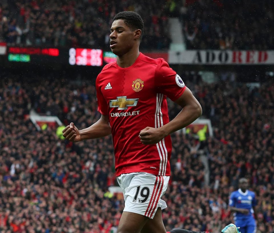  Marcus Rashford celebrated after giving Manchester United the lead