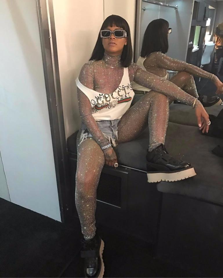  Rihanna put on an eye-popping display in a crystal bodysuit