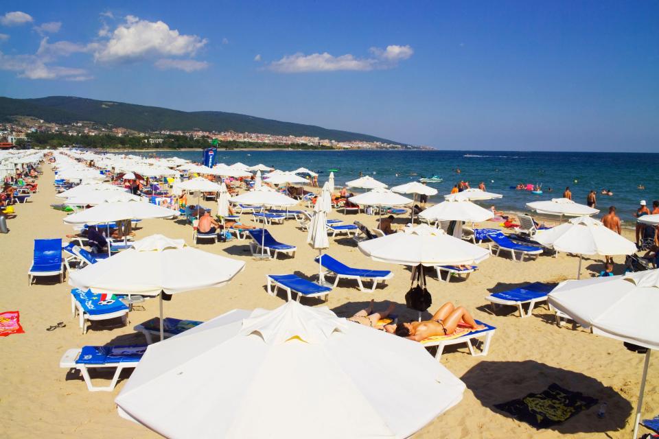  The beach at Sunny Beach is several kilometres long, and you can rent a parasol and sun lounger for the day for £8