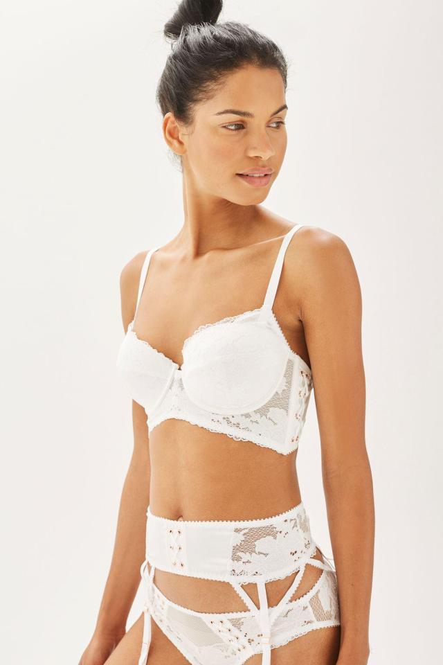  Topshop now sell a stunning range of bridal lingerie. Pictured: suspenders, £16, bra £28, knickers £12