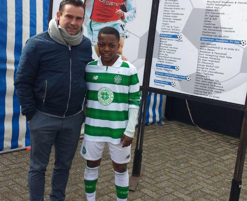 Karamoko Dembele stands with Marc Overmars after starring for Celtic in the former Arsenal man's tournament