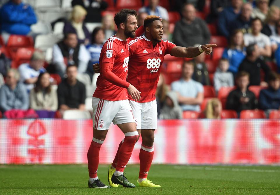  Britt Assombalonga scored twice as Nottingham Forest took a big step to Championship survival