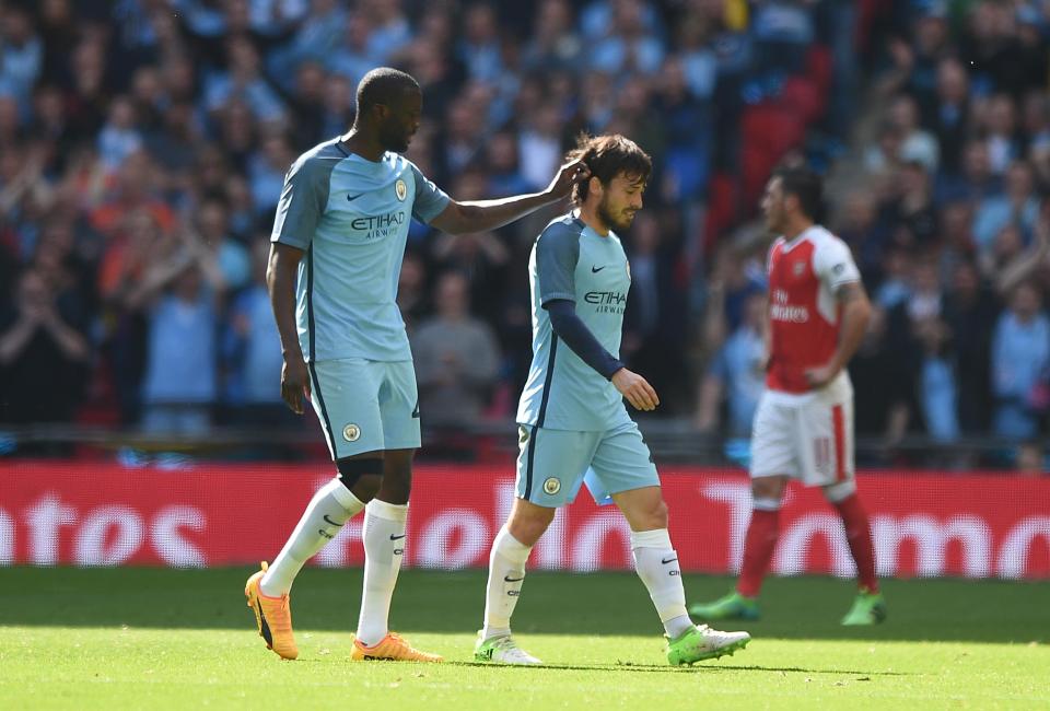  David Silva hobbled out of Manchester City's FA Cup semi-final defeat to Manchester City after a heavy tackle from Gabriel