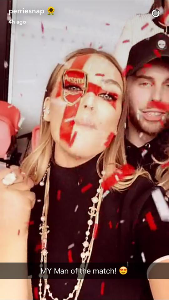  Avid supporter Perrie painted her face in Arsenal colours in April via a Snapchat filter