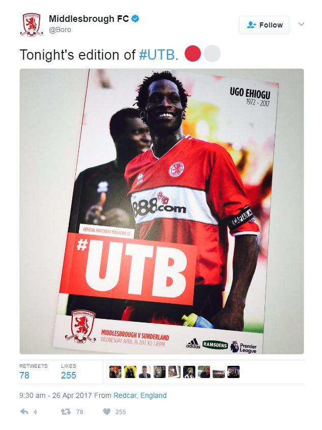 The club had the image of their former defender on the front of the match programme for the clash with Sunderland