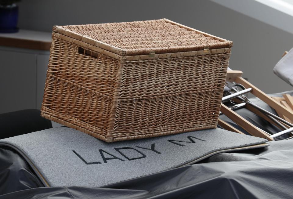  A hamper lies on the deck of the 65-metre craft