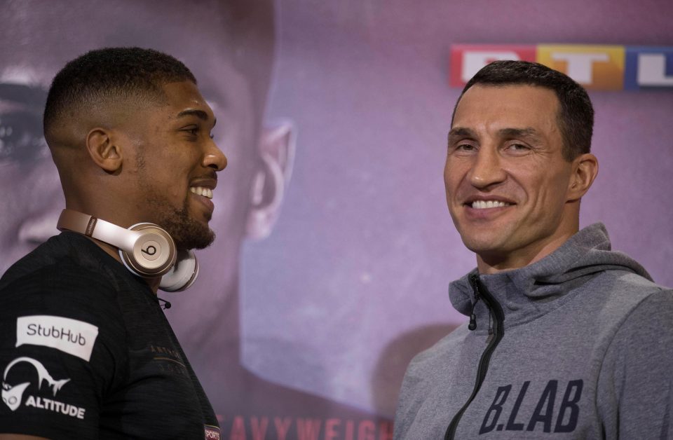 Anthony Joshua and Wladimir Klitschko faced each other in a press conference at Sky's HQ Osterley