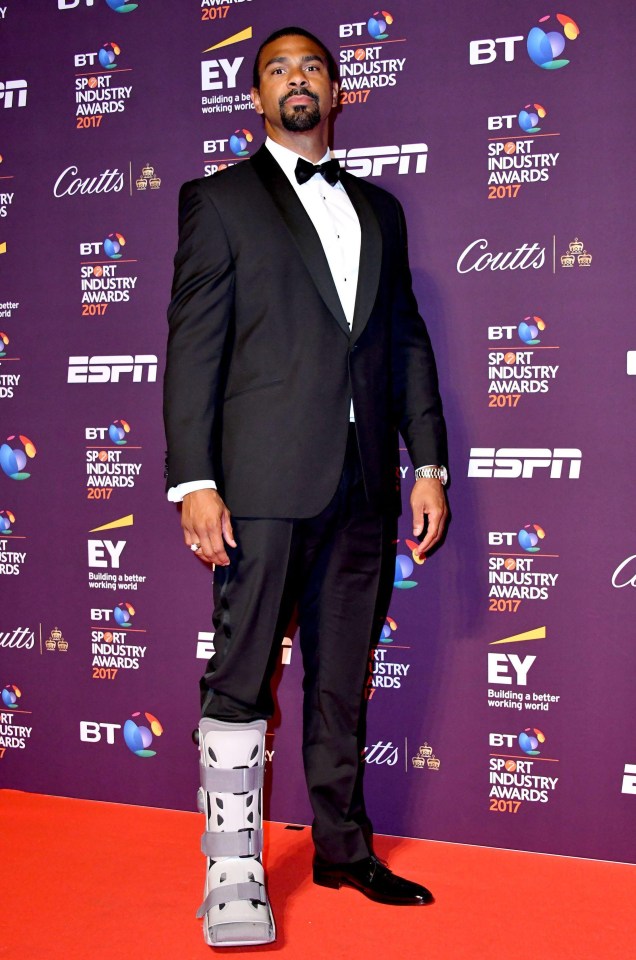 Haye pictured after Achilles surgery at an awards ceremony on Thursday