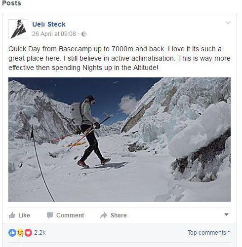  The poignant Facebook post where Ueli Steck tells of his love for the mountain