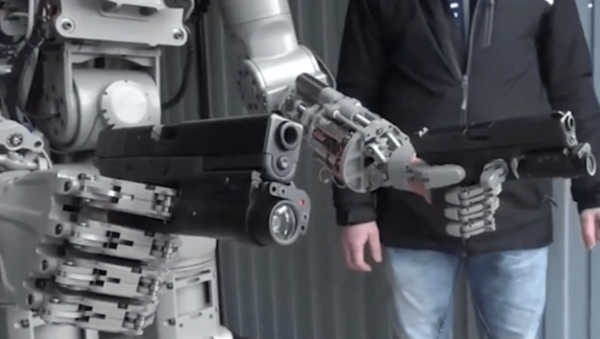  The android 'packs' two automatic pistols