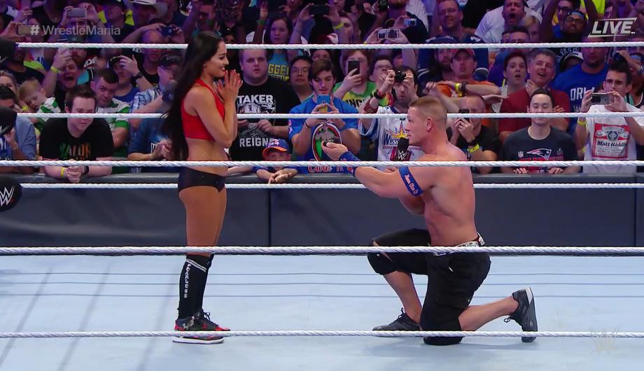 John Cena popped the question after they defeated The Miz and Maryse