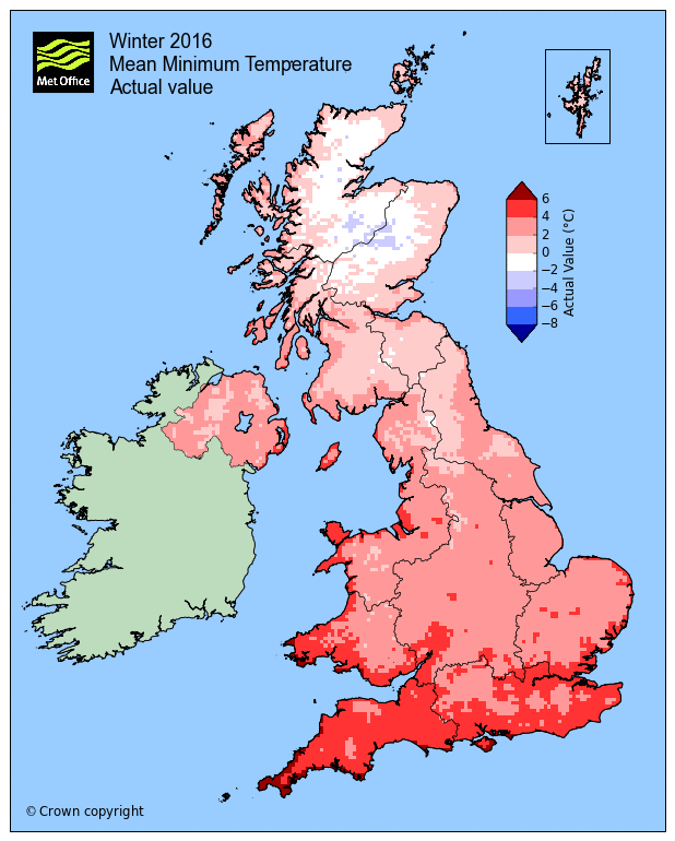  Average minimum temperatures across Britain last winter