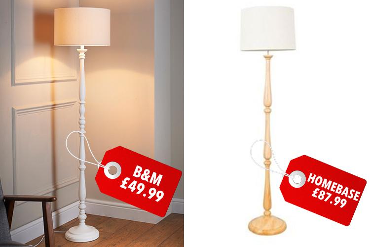  Homebase's wooden base lamp with a white shade is similar to one from B&M but the bargain version comes at a £38 discount