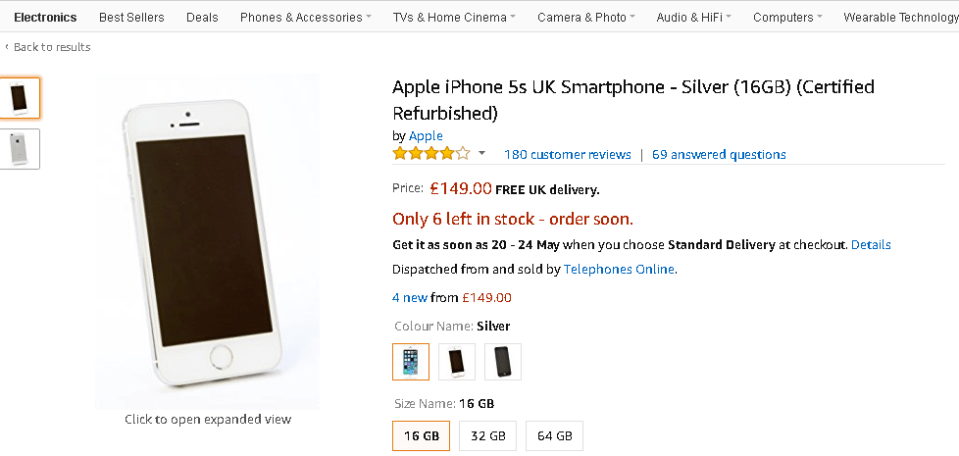  Amazon's refurbished iPhone 5S costs just £149