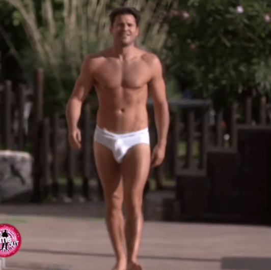 Mark Wright showed off his tight package in a pair of white pants 