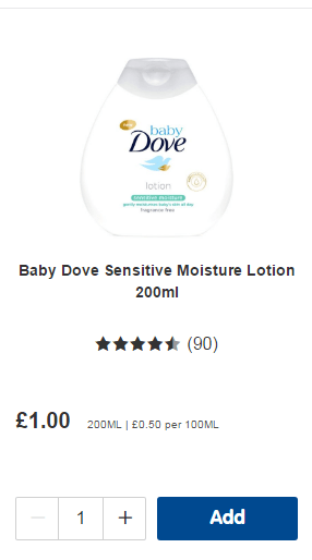  The Dove baby moisture lotion costs 50p per 100ml