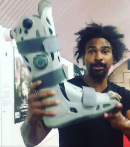  Haye revealed he can finally ditch the plastic support boot he has been wearing since surgery