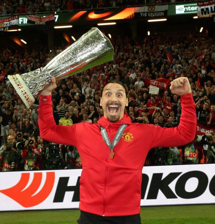  Zlatan Ibrahimovic celebrates with United's Europa League trophy - but his future is unclear