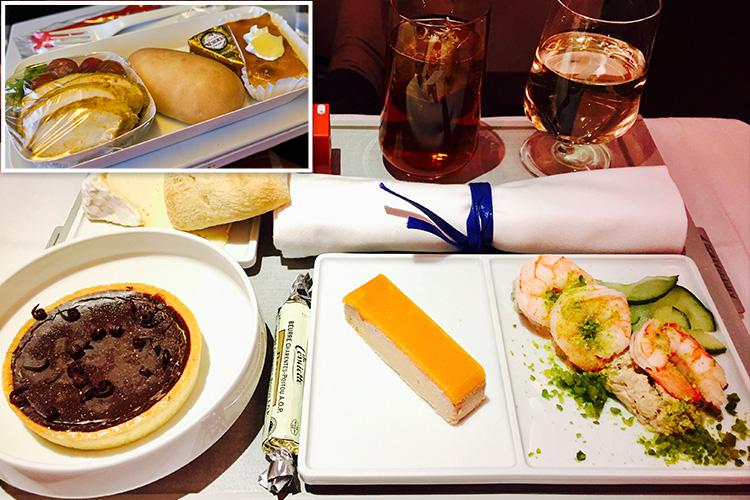  The Air France Business Class meal is quintessentially French, with a light main, a dessert and a slice of brie, but the Economy lunch menu also looks edible and includes a chunk of President brie