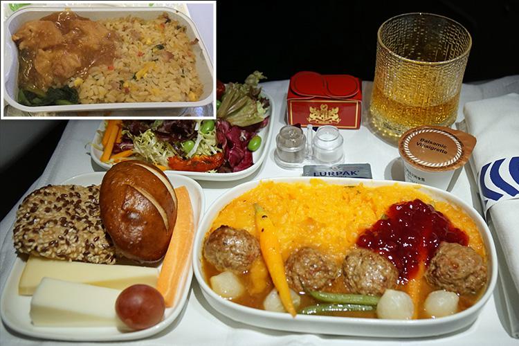  The Finnair Business Class meal looks like it would keep a passenger full for a whole long-haul flight, but the Economy version looks stodgy and sickly