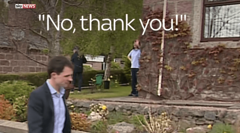 A voter tells Theresa May to keep on walking as she campaigns in Aberdeenshire