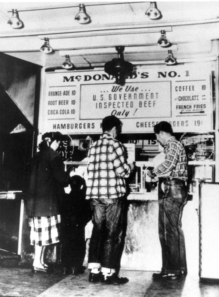  Customers queue at the original McDonald's diner in San Bernardino, California