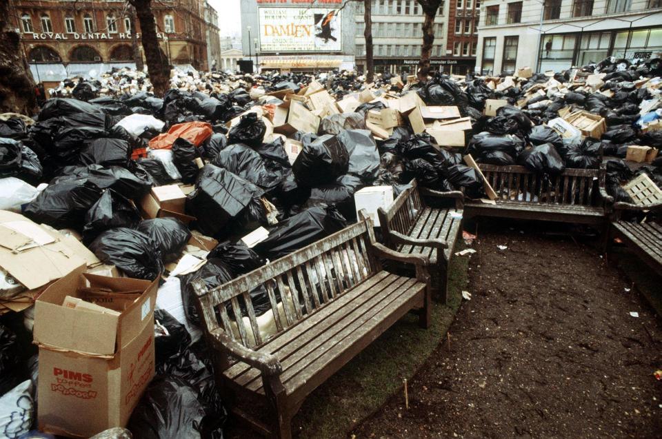  Rubbish piling up in London's Leicester Square during the winter of discontent