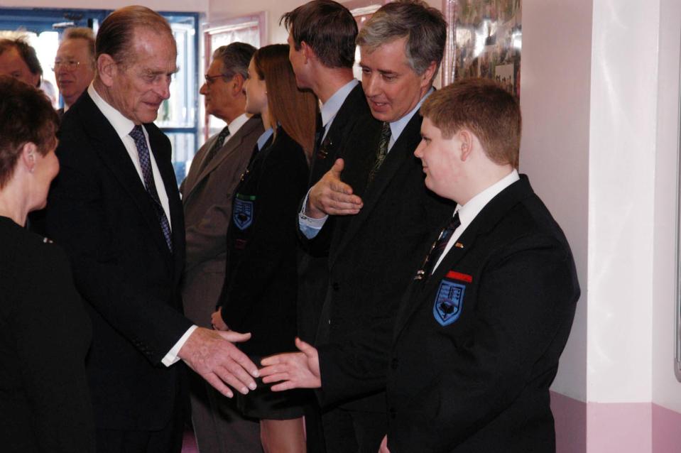  The Duke of Edinburgh pictured about to shake hands with Essex schoolboy George Barlow