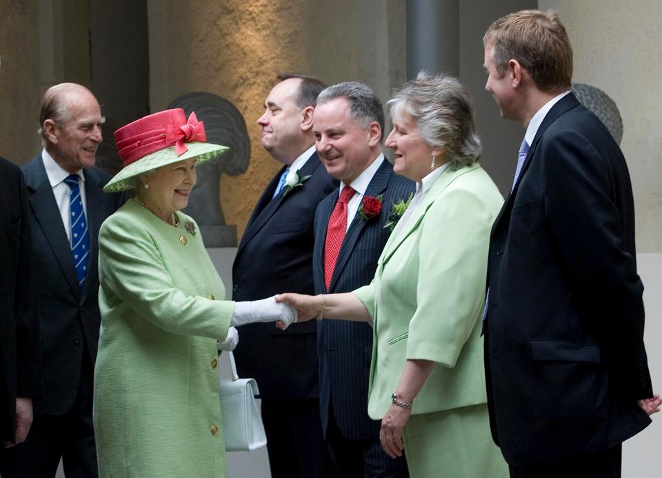  Prince Philip accompanies the Queen as she meets the then Scottish First Minister Alex Salmond, former First Minister Jack McConnell and then Scottish Tory leader Annabel Goldie