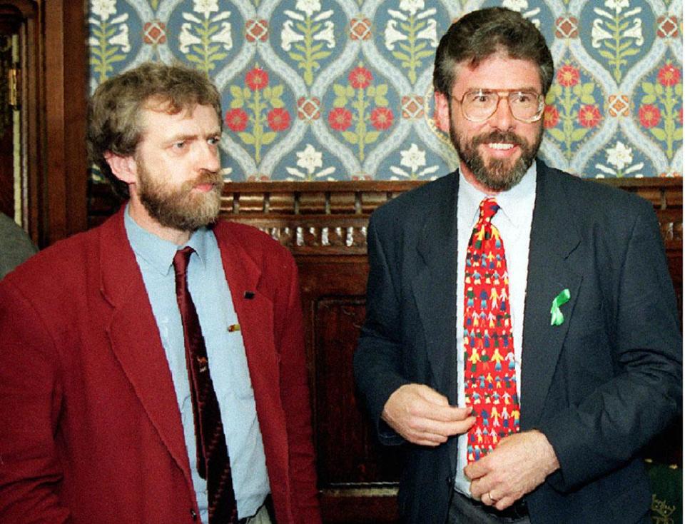 Corbyn with Gerry Adams when the Sinn Fein president visited the House of Commons in 1995