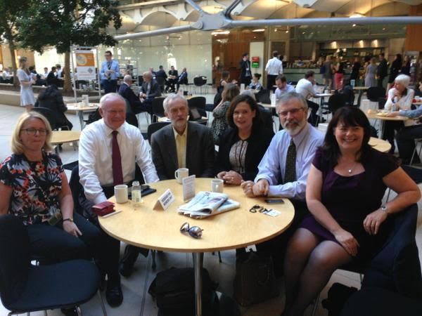 Jeremy Corbyn taking tea with fiends in Parliament