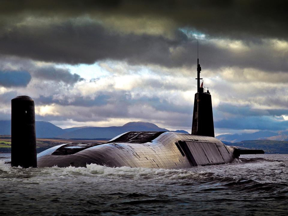  The British Royal Navy submarine HMS Vengeance, the fourth and final Vanguard-class submarine returning to HMNB Clyde