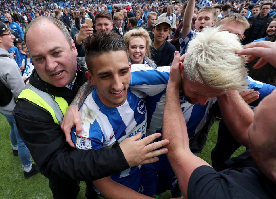  Anthony Knockaert led the wild celebrations at the AMEX Stadium